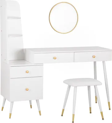 Produktbild von Happyment Schminktisch Diva – Mit Spiegel und Hocker – Weiß – Für Kinder und Erwachsene – Make-up Tisch