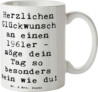 Produktbild von Mr. & Mrs. Panda Tasse Spruch 1961 Geburtstag - Weiß - Geschenk, Becher, kaffeebecher keramik, Alter, Geburtstagsgeschenk, Herzlichen Glückwunsch, Teetasse, Teebecher
