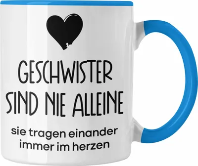 Produktbild von Trendation - Geschwister Sind Nie Alleine Tasse Geschenk Bruder Schwester Geschenkidee Geburtstag (Blau)