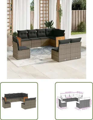 Produktbild von The Living Store 8-tlg. Garten-Sofagarnitur mit Kissen Grau Poly Rattan
