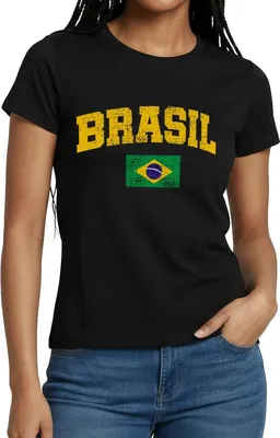 Produktbild von Spreadshirt Brasil Schriftzug Brasilien Flagge Retro Frauen T-Shirt, L, Schwarz
