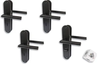 Produktbild von Türbeschlag 4er Set, Renovierungsgarnitur schwarz matt für 3 x Zimmer- und 1 x Bad/WC, Türbeschläge Türklinke Türgriff