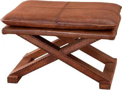 Produktbild von Casa Padrino Luxus Echt Leder Hocker Braun mit Nieten - Leder Möbel
