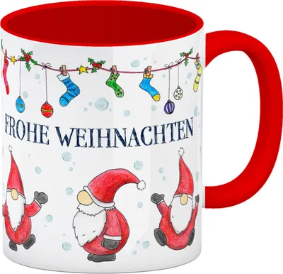 Produktbild von Frohe Weihnachten Kaffeebecher Henkel und Innenseite Rot mit