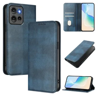 Obrázek produktu pro Pouzdro pro Motorola Edge 50, vintage kožené pouzdro s RFID ochranou, přihrádkami na karty, stojánkem Modrý