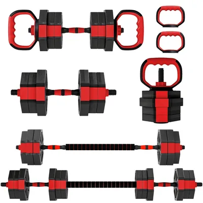 Immagine prodotto di Set di manubri regolabile 6-in-1 da 20 kg - Set di manubri | Colore: Rosso | Dimensioni: 18x100x18 cm