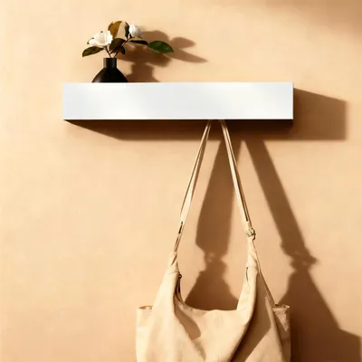 Produktbild von Wandgarderobe mit Ablage und verhüllten Haken, Holz und Metall, weiß, für Flur