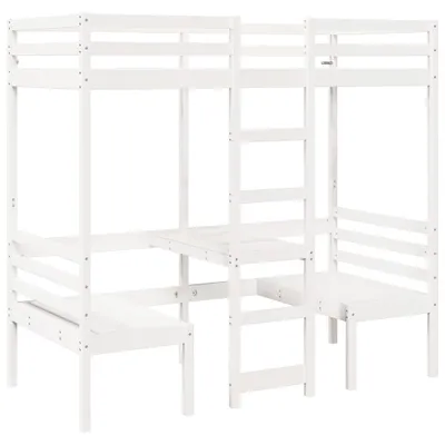 Produktbild von Hochbett mit Schreibtisch & Stühlen Weiß 80x200 cm Kiefernholz