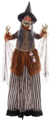 Zdjęcie produktu dla Animowana dekoracja na Halloween: czarownica z czerwonymi oczami, 183 cm