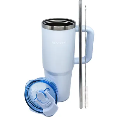 Produktbild von Thermobecher aus Edelstahl Isolierbecher mit Strohhalm und Griff, 900 ml