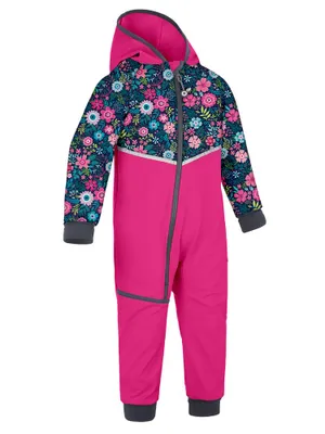 Obrázok produktu pre Unuo, Detská fleecová softshellová kombinéza Mini, Fuchsiová, Kvety - 86/92