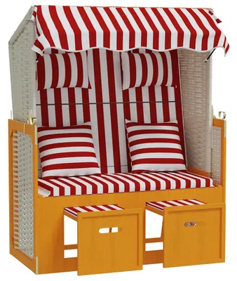 Produktbild von vidaXL Strandkorb mit Kissen Poly Rattan und Massivholz Rot & Weiß