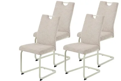 Produktbild von Hela Tische, 4er SET Freischwinger Esszimmerstuhl Tivoli, Bezug Webstoff Creme Boucleòptik, Lehne mit Griff, Vierkantgestell Perlweiß, 140kg belastbar