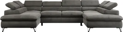 Produktbild von Wohnzimmersofa U-form, Eckcouch, Schlaffunktion und Bettkasten - PETER U - Velvet - Dunkelgrau