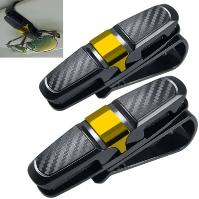 Produktbild von 2 Pack Brillenhalter für Auto Sonnenblende, Sonnenbrillen Brillen mit Kartenkarten Clip - Gold