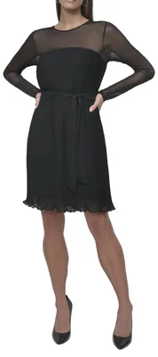 Produktbild von DKNY, Kleider für Damen, Langarm, Mesh-Stoff mit Falten, Schwarz, Größe 8