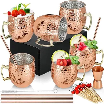 Produktbild von Famanu Moscow Mule Becher Set - 6 Kupferbecher mit Edelstahlbeschichtung