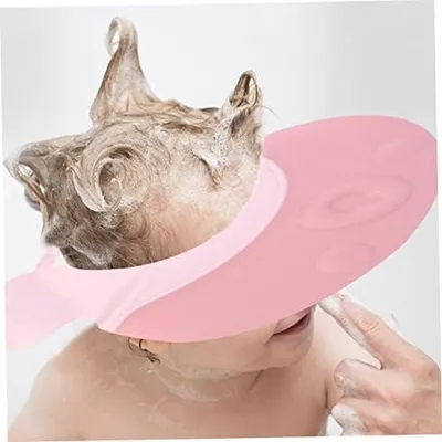 Produktbild von 2 Stück Babyduschhauben für Jungen und Mädchen, verstellbare Badekappen in Hellrosa zum Schutz vor Shampoo und Wasser, geeignet für Haarschnitte und Sonnenschutz