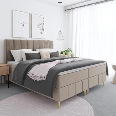 Produktbild von Bett, Boxspringbett BEGI - auf hohen Beinen mit Bonnel-Matraze, T25 Topper, Bettkästen, Doppelbett, Stauraum, 160x200 cm, (Cappuccino - ITAKA 48)