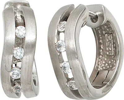 Produktbild von JOBO Creolen 925 Sterling Silber rhodiniert mattiert 8 Zirkonia Ohrringe