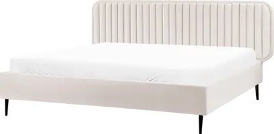 Obrázok produktu pre BELIANI Posteľ béžová zamatové čalúnenie 180 x 200 cm rám s prešívaným čelom kovové nohy moderný retro štýl spálňa