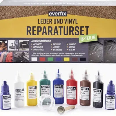 Produktbild von Leder & Vinyl Reparaturset (16-teilig) zur Reparatur von Leder und Kunstleder