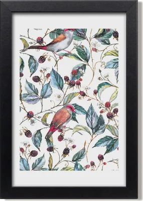 Produktbild von Bild 20x30 MDF-Rahmen, Wandkunst Vögel und Brombeeren