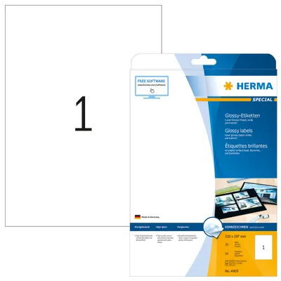 Obrázok produktu pre Štítky A4 biely 210x297 mm lesklý papier 25 ks.
