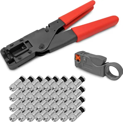 Produktbild von ARLI Kompressionszange + Abisolierer + 50x F Kompressionsstecker