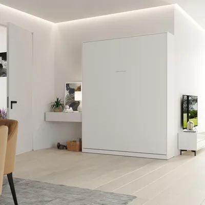 Produktbild von Schrankbett HeimLiving 160x200 cm Vertikal Weiß mit GASDRUCKFEDERN Wandschrankbett
