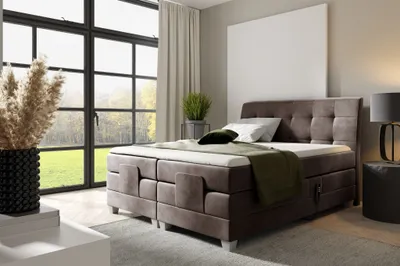 Produktbild von Boxspringbett Elektrisch Bett FRANCO 120x200cm in Stoff Fresh Schokobraun