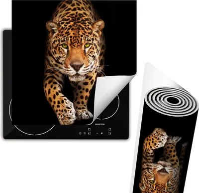 Obrázek produktu pro Kryt na sporák 60 x 52 cm, protiskluzová rohož na sklokeramickou desku, srolovatelná, černá, vzor Panther