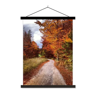 Produktbild von MuchoWow® Textilposter Herbst - Herbstblätter - Weg - Wald 120x160 cm mit schwarzem Rahmen - Magnetischer