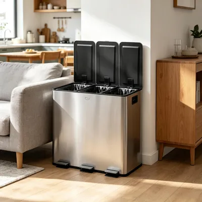 Produktbild von Küchenmülleimer Mülltrennung, 3 Kompartimente je 15 Liter, abnehmbare Inneneimer
