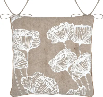 Immagine prodotto di STOF | cuscino di seduta - cuscino per sedia - 38 x 38 cm - beige - con fiori bianchi