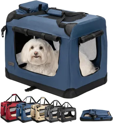 Immagine prodotto di Trasportino pieghevole per cani - Trasportino da viaggio, cuccia portatile - Trasporto sicuro - Pannelli in rete traspirante - 60x42x44 cm - Blu scuro