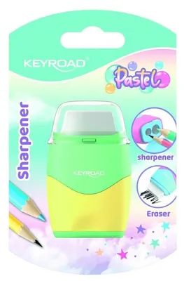 Zdjęcie produktu dla Temperówka plastikowa z gumką Keyroad podwójna pastelowa mix kolorów
