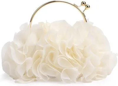 Productafbeelding van Elegante Witte Satijnen Avondtas met Bloemen voor Dames - Clutch voor Feest en Bruiloft