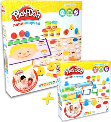 Produktbild von Play-Doh Shape & Learn - letters and languages + Stempelset, 3x Knete 168g - Russland (2er Set)