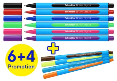 Image de Schneider 50-152260 6 + 4 GRATIS : Schneider Stylo à bille Slider Edge couleur assortie, Couleur d'encre : couleur assortie, 6 pces + GRATIS 4 pces