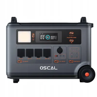 Obrázek produktu pro OSCAL PowerMax 6000 – Napájecí stanice s trvalým výkonem 6000 W, kapacitou 57,6 kWh (rozšiřitelná), technologie LiFePO4, špičkový výkon 9000 W, 14 výstupů – Vhodná pro domácnost, stavby a outdoorové použití