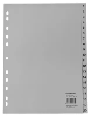 Produktbild von Register 1617 DIN A4 1-20 volle Höhe PP grau Packung mit 25 Stück