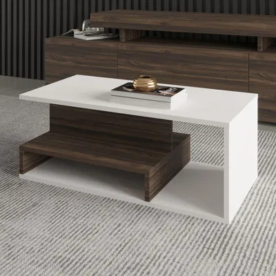 Obrázok produktu pre Skye Decor, kvalitný konferenčný stolík, 90 x 35 x 44,8 cm, biela a orechová | 100 % melamínom potiahnutá drevotriesková doska, hrúbka: 18 mm | Ideálny do moderného interiéru, elegantný a funkčný.