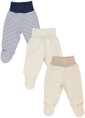 Produktbild von TupTam Baby Mädchen Strampelhose Hose mit Fuß 3er Pack, Farbe: Blau Beigen Streifen Beige Uni, Größe: 80