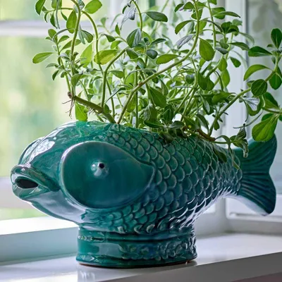 Produktbild von Bloomingville Blumentopf HIRO Grün FISCH Übertopf 43x19 cm