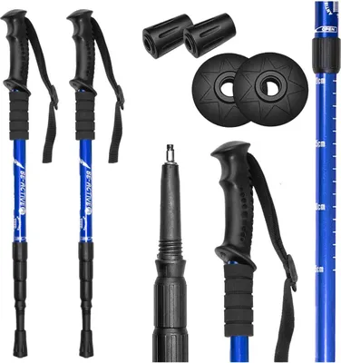 Produktbild von Wanderstöcke 2er Set, Verstellbare und faltbar Walking Stöcke, Nordic Walking, Antischock Trekkingstöcke für Damen & Herren Blau