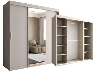 Produktbild von Schiebeschrank 180 CM Dunkelweiß - Kaschmir 3-türig mit Spiegel OTARIO