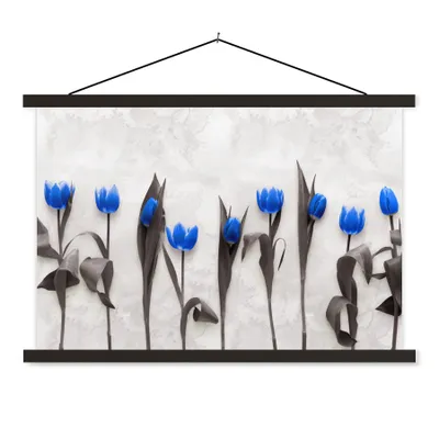 Produktbild von MuchoWow® Textilposter Blumen - Tulpen - Blau 150x100 cm mit schwarzem Rahmen - Schlafzimmer