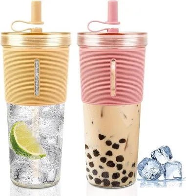 Obrázok produktu pre dvojstenné, izolované, recyklovateľné plastové poháre na smoothie, bublinkový čaj a kávu, balenie po 2 kusoch