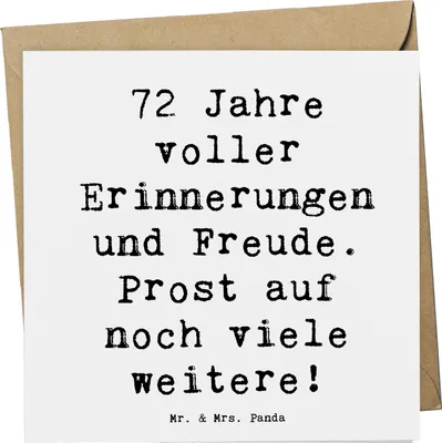 Produktbild von Mr. & Mrs. Panda Grußkarte Spruch 72. Geburtstag Glückwünsche - Weiß - Geschenk, Happy Birthday, Geburtstagsgeschenk, Klappkarte, liebevolle Geschenke, handgefertigt